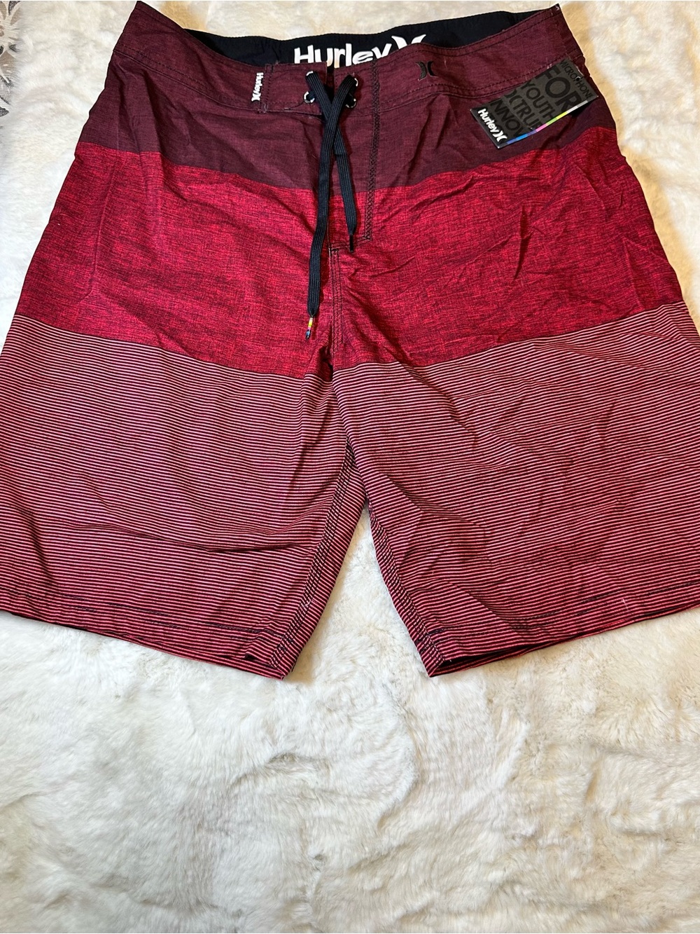 Hurley Maroon to Red Ombre Swim Trunks with Black Waistband